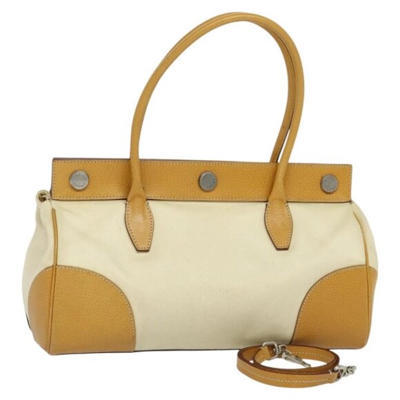 PRADA 2way Hand Bag Canvas Leather Beige Silver Auth - Picture 2 of 16